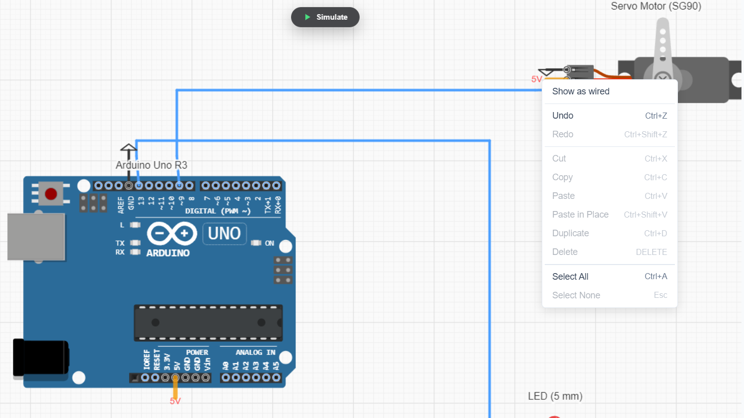The 5V and GND nets of a circuit shown as labels, and the menu that switches a net between labels and wires