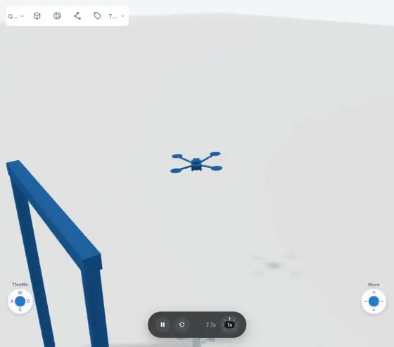 The drone flying laps through a gate on autopilot