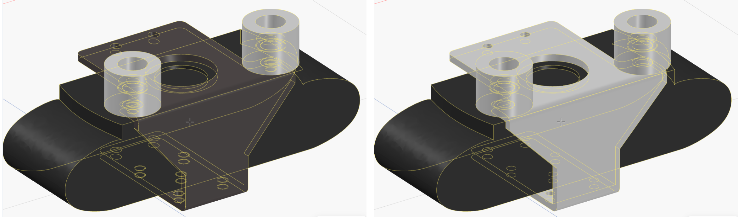 The same part shown as the imported original and as the agent's rebuilt script result